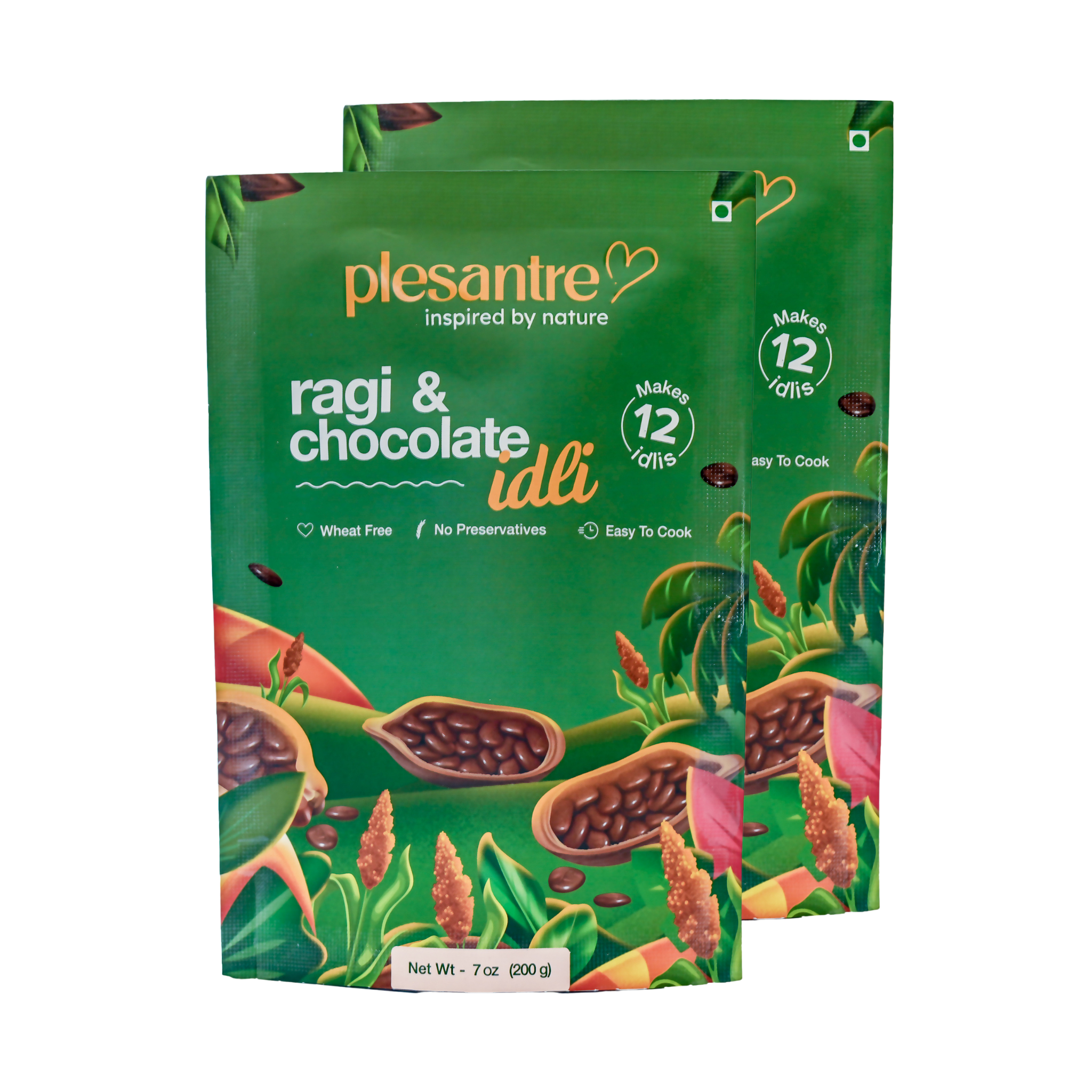 plesantre "Ragi & Chocolate Idli" Instant Idly Batter - Yummy, Healthy & Nutritious Breakfast Premix for You & Your Kids - Wheat Free, Finger Millet Grains, Cocoa, Jaggery - Pack of 2, Makes 24 Idlies