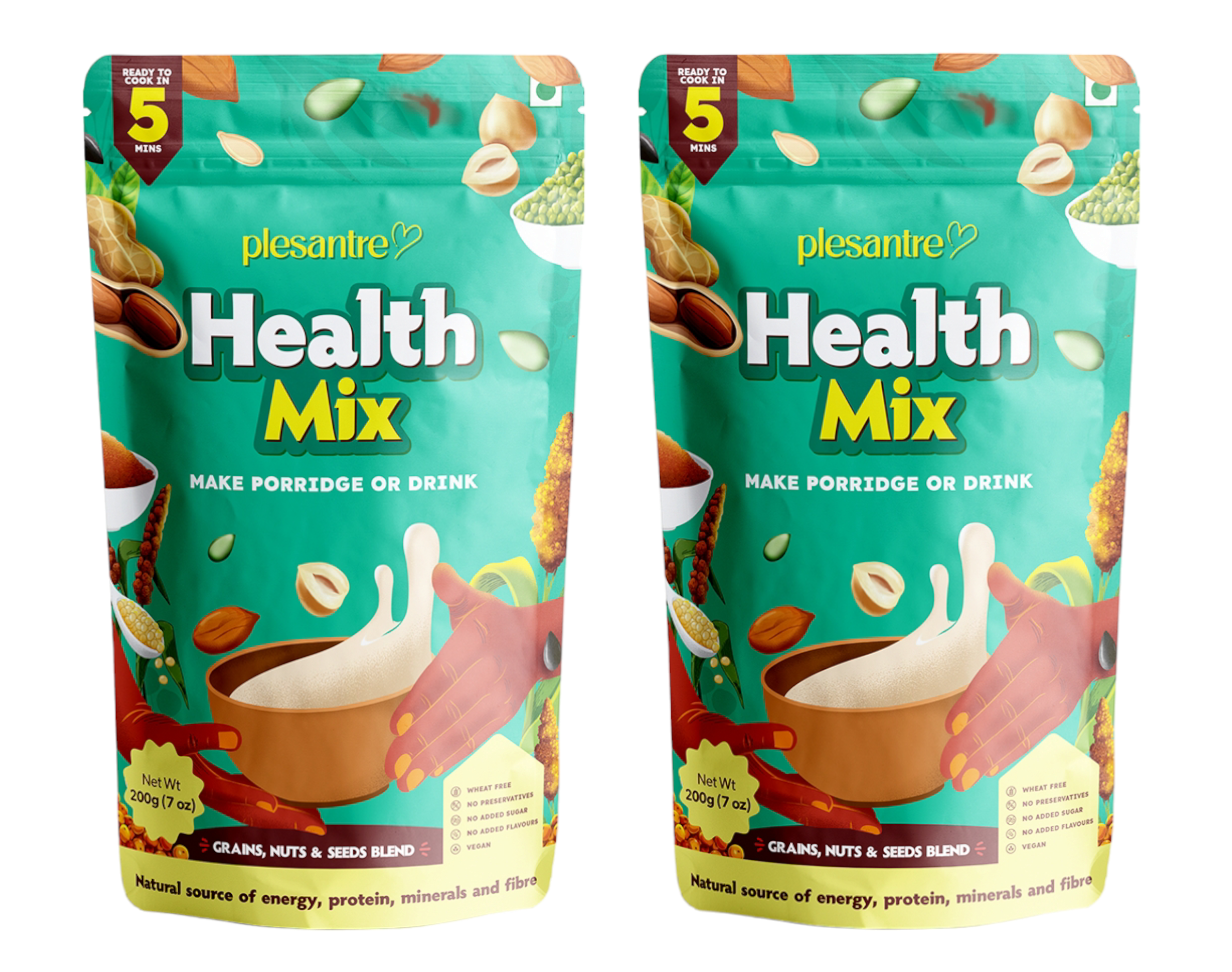 Plesantre NutriBlend Multigrain Porridge and Drink Health Mix with Diverse Array of Grains, Nuts, Seeds and Lentils for Energy and Vitality - 200g