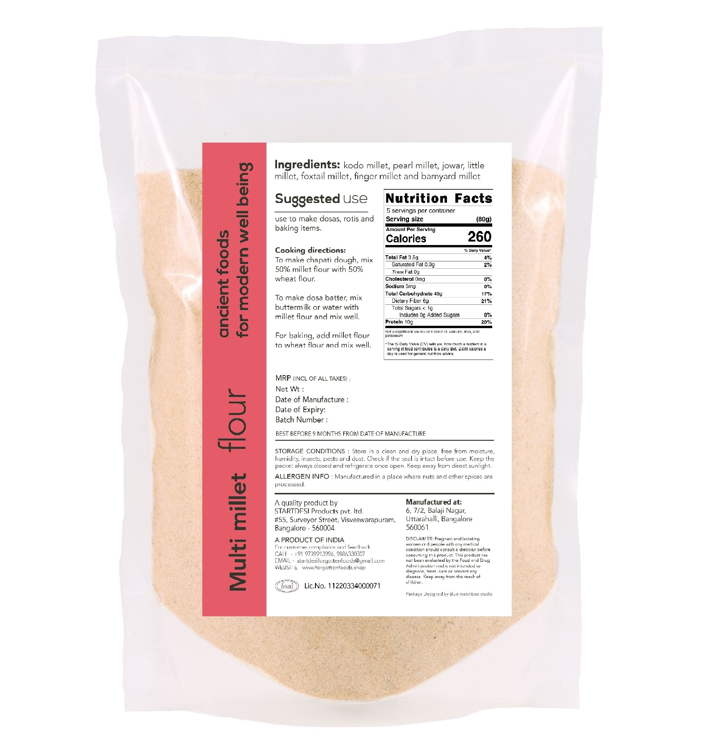 Millet Flour Combo - Siridhanya Foxtail, Kodo and Multi Millet Flour - 400g each