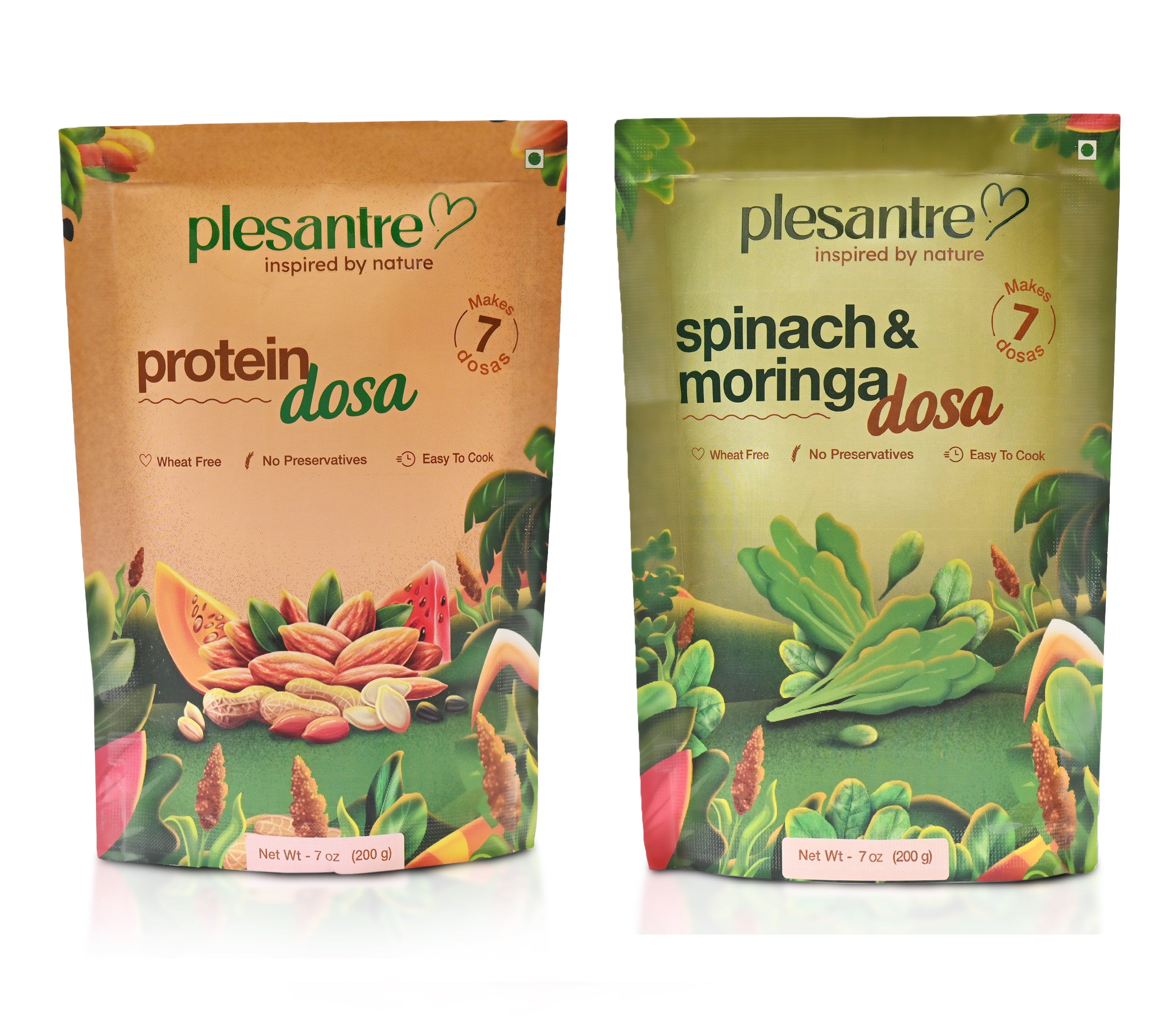 plesantre Combo of Dosas - Protein Dosa and Spinach & Moringa Dosa - Low Carb Instant Ready to Cook Breakfast Batter Premix